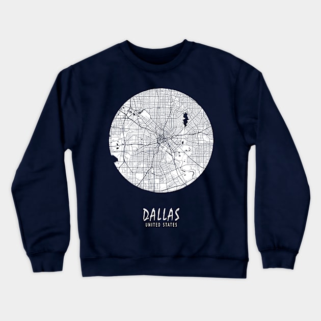 Dallas, Texas, USA City Map - Full Moon Crewneck Sweatshirt by deMAP Studio